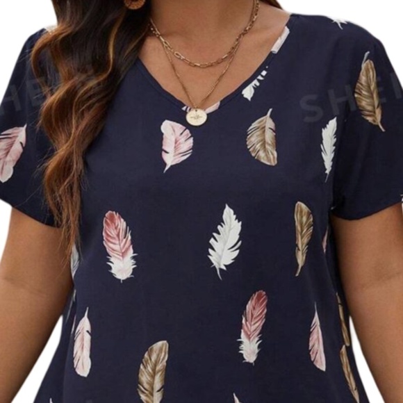 S H E I N Dress Feather Tribal Print Short Sleeve Criss Cross Back Pockets NIP - Picture 6 of 9